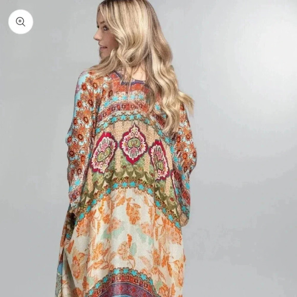 New! Boho Jaquard Print Fringe Kimono Coverup Wrap - Picture 4 of 9